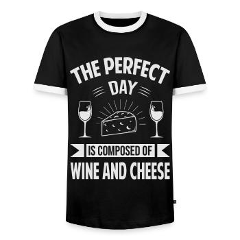 The Perfect Day Is Composed Of Wine And Cheese - S - Men's Ringer Shirt - black/white - Front - AI Model Female 172 light (172cm) & AI Model Male 178 light (178cm)