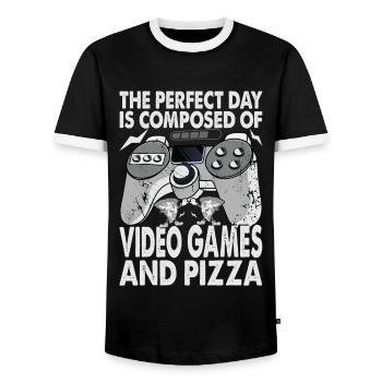 The Perfect Day Is Composed Of Video Games And Piz - Men's Ringer Shirt - black/white - Front - AI Model Female 172 light (172cm) & AI Model Male 178 light (178cm)