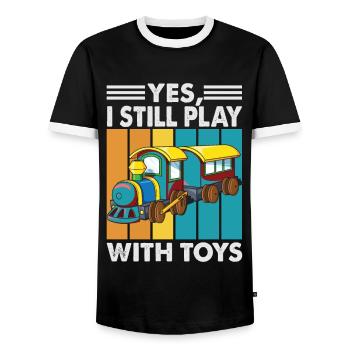 Oui, je joue toujours avec des jouets - Trains - Caboose - C - T-shirt contrasté Homme - noir/blanc - Devant - AI Model Female 172 light (172cm) & AI Model Male 178 light (178cm)