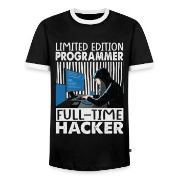 Limited Edition Programmer Full-Time Hacker - Funn - Men's Ringer Shirt - black/white - Front - AI Model Female 172 light (172cm) & AI Model Male 178 light (178cm)