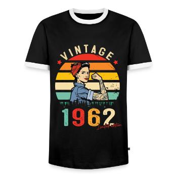 1962 Vintage Édition limitée Cadeau Femmes - T-shirt contrasté Homme - noir/blanc - Devant - AI Model Female 172 light (172cm) & AI Model Male 178 light (178cm)