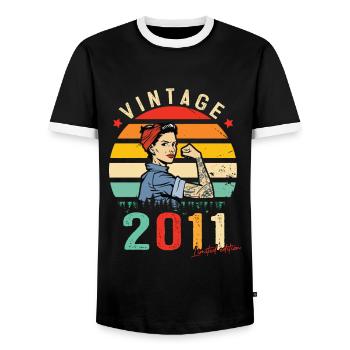 2011 Vintage Édition limitée Cadeau Femmes - T-shirt contrasté Homme - noir/blanc - Devant - AI Model Female 172 light (172cm) & AI Model Male 178 light (178cm)