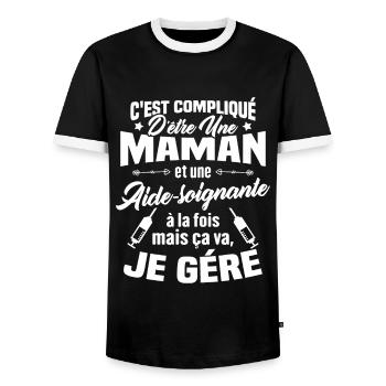 Compliqué d'être une maman et une Aide-soignante - T-shirt contrasté Homme - noir/blanc - Devant - AI Model Female 172 light (172cm) & AI Model Male 178 light (178cm)