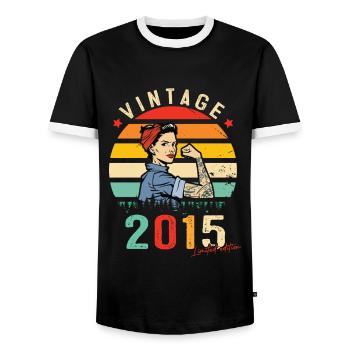2015 Vintage Édition limitée Cadeau Femmes - T-shirt contrasté Homme - noir/blanc - Devant - AI Model Female 172 light (172cm) & AI Model Male 178 light (178cm)