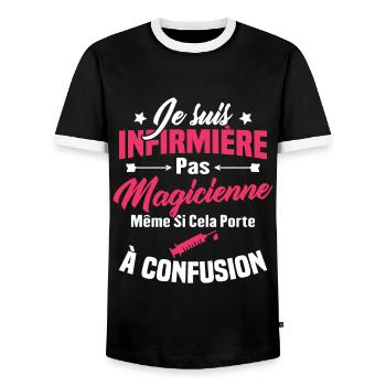 Humour Cadeau Je suis infirmière pas magicienne - T-shirt contrasté Homme - noir/blanc - Devant - AI Model Female 172 light (172cm) & AI Model Male 178 light (178cm)