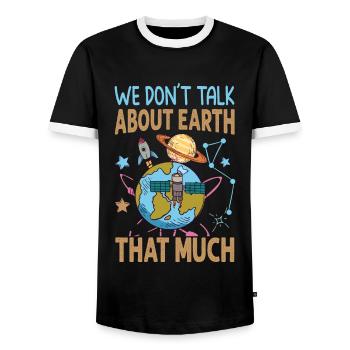 We Don't Talk About Earth That Much - Planets - Men's Ringer Shirt - black/white - Front - AI Model Female 172 light (172cm) & AI Model Male 178 light (178cm)