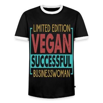 Limited Edition Vegan Successful Businesswoman - E - Männer Kontrast-T-Shirt - Schwarz/Weiß - Vorne - AI Model Female 172 light (172cm) & AI Model Male 178 light (178cm)