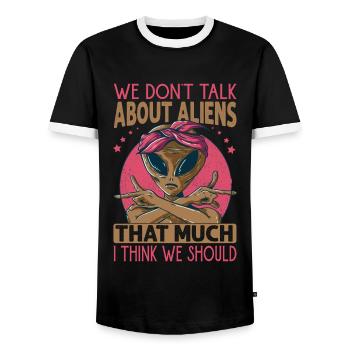 We Don't Talk About Aliens That Much I Think We Sh - Men's Ringer Shirt - black/white - Front - AI Model Female 172 light (172cm) & AI Model Male 178 light (178cm)
