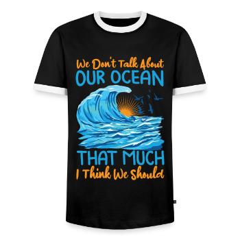 We Don't Talk About Our Ocean That Much I Think We - Men's Ringer Shirt - black/white - Front - AI Model Female 172 light (172cm) & AI Model Male 178 light (178cm)