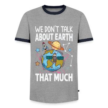 We Don't Talk About Earth That Much - Planets - Men's Ringer Shirt - grey/navy  - Front - AI Model Female 172 light (172cm) & AI Model Male 178 light (178cm)
