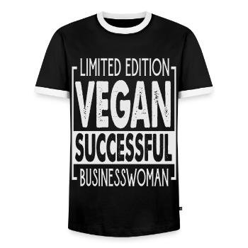 Limited Edition Vegan Successful Businesswoman - E - Men's Ringer Shirt - black/white - Front - AI Model Female 172 light (172cm) & AI Model Male 178 light (178cm)