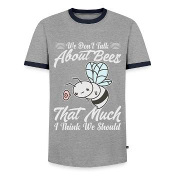We Don't Talk About Bees That Much I Think We Shou - Men's Ringer Shirt - grey/navy  - Front - AI Model Female 172 light (172cm) & AI Model Male 178 light (178cm)