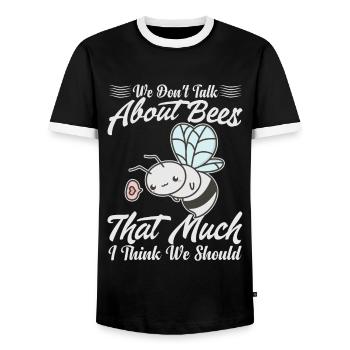 We Don't Talk About Bees That Much I Think We Shou - Men's Ringer Shirt - black/white - Front - AI Model Female 172 light (172cm) & AI Model Male 178 light (178cm)
