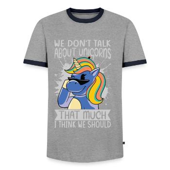 We Don't Talk About Unicorns That Much I Think We - Men's Ringer Shirt - grey/navy  - Front - AI Model Female 172 light (172cm) & AI Model Male 178 light (178cm)