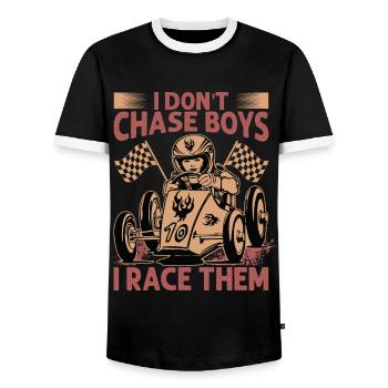 I Don't Chase Boys I Race Them - Racing - Race Car - Männer Kontrast-T-Shirt - Schwarz/Weiß - Vorne - AI Model Female 172 light (172cm) & AI Model Male 178 light (178cm)