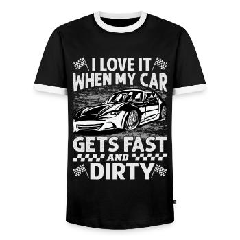 I Love It When My Car Gets Fast And Dirty - Racing - Men's Ringer Shirt - black/white - Front - AI Model Female 172 light (172cm) & AI Model Male 178 light (178cm)