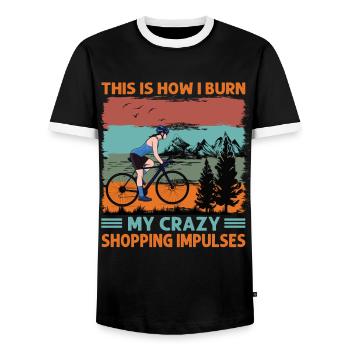 This Is How I Burn My Crazy Shopping Impulses - Bi - Men's Ringer Shirt - black/white - Front - AI Model Female 172 light (172cm) & AI Model Male 178 light (178cm)