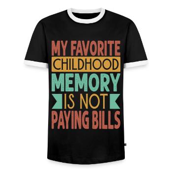 Mon souvenir d’enfance préféré est de ne pas payer de factures - - T-shirt contrasté Homme - noir/blanc - Devant - AI Model Female 172 light (172cm) & AI Model Male 178 light (178cm)