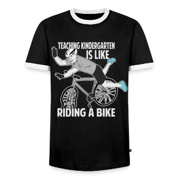 Enseigner à la maternelle, c’est comme faire du vélo - Funn - T-shirt contrasté Homme - noir/blanc - Devant - AI Model Female 172 light (172cm) & AI Model Male 178 light (178cm)