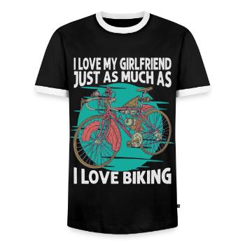 I Love My Girlfriend Just As Much As I Love Biking - Men's Ringer Shirt - black/white - Front - AI Model Female 172 light (172cm) & AI Model Male 178 light (178cm)