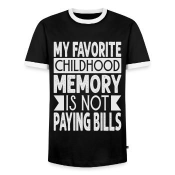 Mon souvenir d’enfance préféré est de ne pas payer de factures - - T-shirt contrasté Homme - noir/blanc - Devant - AI Model Female 172 light (172cm) & AI Model Male 178 light (178cm)