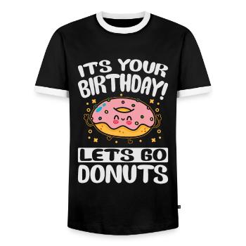 C’est votre anniversaire! Let’s Go Donuts - Drôle de beignet - T-shirt contrasté Homme - noir/blanc - Devant - AI Model Female 172 light (172cm) & AI Model Male 178 light (178cm)