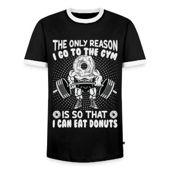 La seule raison pour laquelle je vais au gymnase, c’est pour pouvoir - T-shirt contrasté Homme - noir/blanc - Devant - AI Model Female 172 light (172cm) & AI Model Male 178 light (178cm)