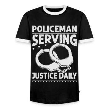 Policier au service de la justice tous les jours - Drôles de flics - Pol - T-shirt contrasté Homme - noir/blanc - Devant - AI Model Female 172 light (172cm) & AI Model Male 178 light (178cm)