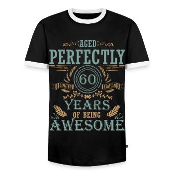 60th birthday - Men's Ringer Shirt - black/white - Front - AI Model Female 172 light (172cm) & AI Model Male 178 light (178cm)