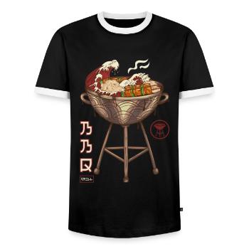 Barbecue - BBQ - Grilling - Japanese Ramen Style - Männer Kontrast-T-Shirt - Schwarz/Weiß - Vorne - AI Model Female 172 light (172cm) & AI Model Male 178 light (178cm)