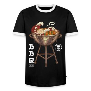 Barbecue - BBQ - Grilling - Japanese Ramen Style - Männer Kontrast-T-Shirt - Schwarz/Weiß - Vorne - AI Model Female 172 light (172cm) & AI Model Male 178 light (178cm)