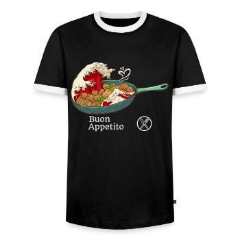 Spaghetti Bolognese - Italian Noodles - Japanese R - Men's Ringer Shirt - black/white - Front - AI Model Female 172 light (172cm) & AI Model Male 178 light (178cm)