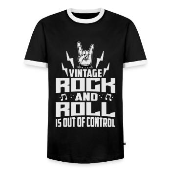Vintage Rock And Roll Is Out Of Control - Concerts - Men's Ringer Shirt - black/white - Front - AI Model Female 172 light (172cm) & AI Model Male 178 light (178cm)