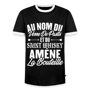 Au nom du verre de pastis et du saint whisky amène - T-shirt contrasté Homme - noir/blanc - Devant - AI Model Female 172 light (172cm) & AI Model Male 178 light (178cm)