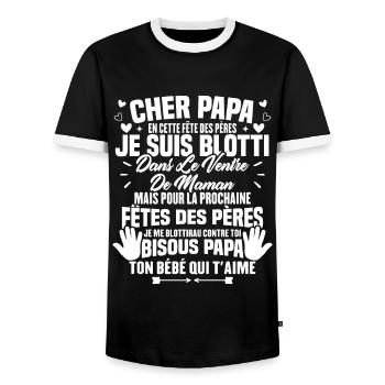 Cher papa, Je suis blotti dans le ventre de maman - T-shirt contrasté Homme - noir/blanc - Devant - AI Model Female 172 light (172cm) & AI Model Male 178 light (178cm)