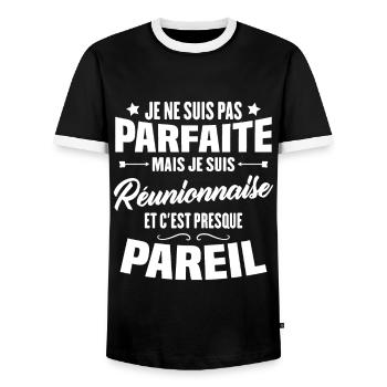 Je ne suis pas parfaite mais je suis Réunionnaise - T-shirt contrasté Homme - noir/blanc - Devant - AI Model Female 172 light (172cm) & AI Model Male 178 light (178cm)