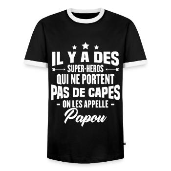 Papou super héros cadeau grand-père - T-shirt contrasté Homme - noir/blanc - Devant - AI Model Female 172 light (172cm) & AI Model Male 178 light (178cm)