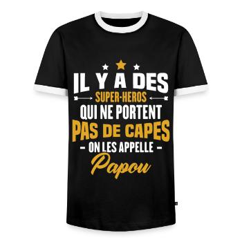 Papou super héros cadeau grand-père - T-shirt contrasté Homme - noir/blanc - Devant - AI Model Female 172 light (172cm) & AI Model Male 178 light (178cm)