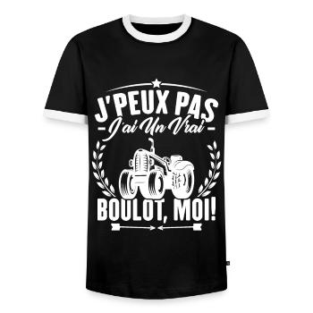 J’peux pas j’ai un vrai boulot moi ! - T-shirt contrasté Homme - noir/blanc - Devant - AI Model Female 172 light (172cm) & AI Model Male 178 light (178cm)