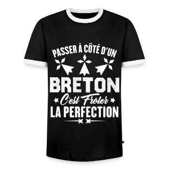 Passer à côté d'un breton frôler la perfection - T-shirt contrasté Homme - noir/blanc - Devant - AI Model Female 172 light (172cm) & AI Model Male 178 light (178cm)