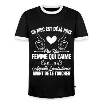 Ce mec est déjà pris par une femme qui l'aime - T-shirt contrasté Homme - noir/blanc - Devant - AI Model Female 172 light (172cm) & AI Model Male 178 light (178cm)