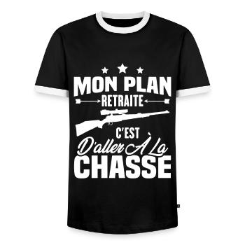 Mon plan retraite c'est d'aller à la chasse - T-shirt contrasté Homme - noir/blanc - Devant - AI Model Female 172 light (172cm) & AI Model Male 178 light (178cm)