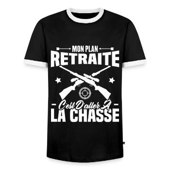 Mon plan retraite c'est d'aller à la chasse - T-shirt contrasté Homme - noir/blanc - Devant - AI Model Female 172 light (172cm) & AI Model Male 178 light (178cm)