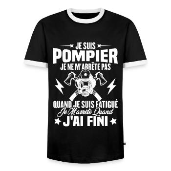 Je Suis Pompier, Humour Cadeau Pompier - T-shirt contrasté Homme - noir/blanc - Devant - AI Model Female 172 light (172cm) & AI Model Male 178 light (178cm)