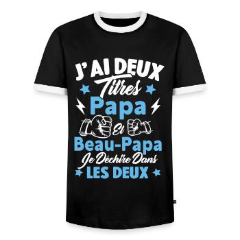 Cadeau J'ai deux titres Papa et Beau papa - T-shirt contrasté Homme - noir/blanc - Devant - AI Model Female 172 light (172cm) & AI Model Male 178 light (178cm)