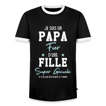 Je suis un papa fier d'une fille super géniale - T-shirt contrasté Homme - noir/blanc - Devant - AI Model Female 172 light (172cm) & AI Model Male 178 light (178cm)