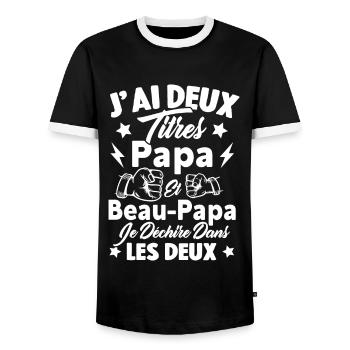 Cadeau J'ai deux titres Papa et Beau papa - T-shirt contrasté Homme - noir/blanc - Devant - AI Model Female 172 light (172cm) & AI Model Male 178 light (178cm)