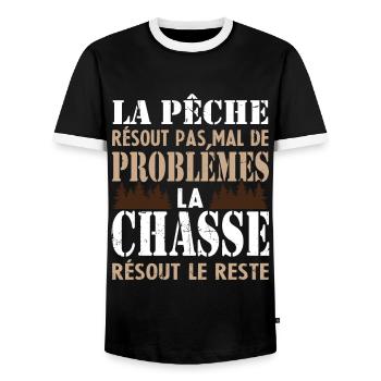 La Pêche résout pas mal de problémes Humour cadeau - T-shirt contrasté Homme - noir/blanc - Devant - AI Model Female 172 light (172cm) & AI Model Male 178 light (178cm)