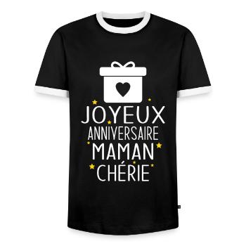 Cadeau Joyeux Anniversaire Maman Chérie - T-shirt contrasté Homme - noir/blanc - Devant - AI Model Female 172 light (172cm) & AI Model Male 178 light (178cm)