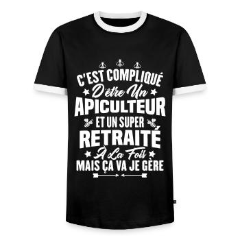 Un apiculteur et un super retraité - T-shirt contrasté Homme - noir/blanc - Devant - AI Model Female 172 light (172cm) & AI Model Male 178 light (178cm)